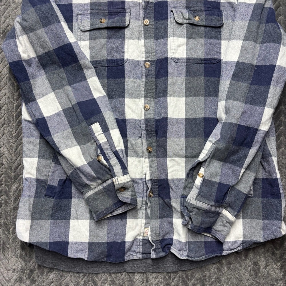 Marine Layer Flannel Shirt XL Blue Grey Excellent Plaid Jersey Lined (2159)